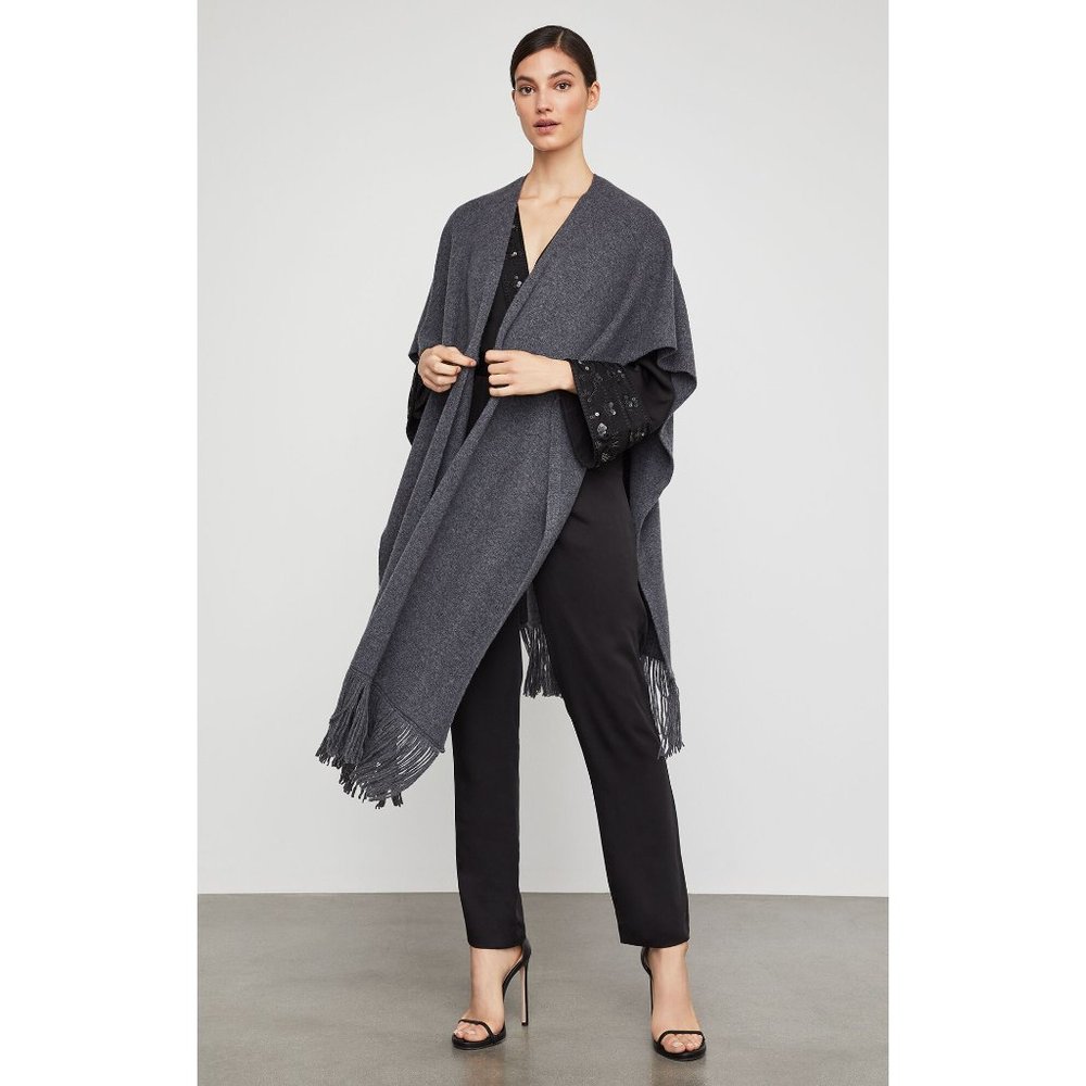 BCBG gray Kiril long merino wool poncho (XS/S)